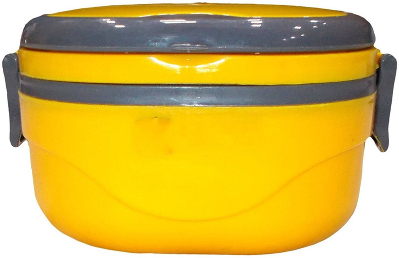 kotak sales Hot Square Single Thermal Insulated Stainless Steel Lunch Box Tiffin Warm Fresh Food Container & Plate with Folding Handle For School, Office, Picnic, Travel (Yellow) 1 Containers Lunch Box(0 ml)