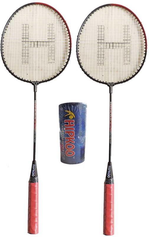 Hipkoo Sports BADMINTON RACKET 2 SET AND PACK OF 3 PLASTIC SHUTTLECOCK Red Strung Badminton Racquet(Pack of: 2, 95 g)