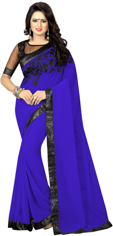 diwali special Embroidered Daily Wear Poly Georgette Saree(Purple)