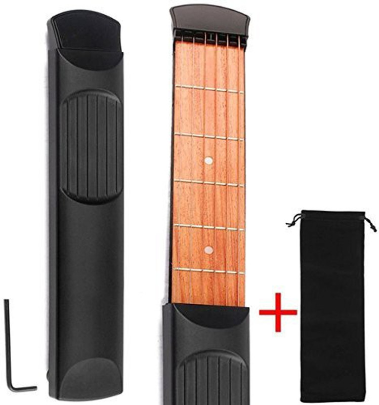 jaaze Pocket Guitar Practice Tool 6 String Fingerboard Spruce Travel Guitar(black)