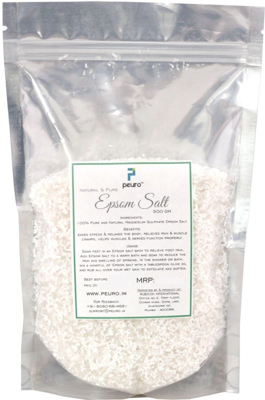 peuro 100% Natural Epsom Bath Salt for Relaxation and Pain , Bath Salt, Magnesium Sulphate Salt 500 grams(500 g)