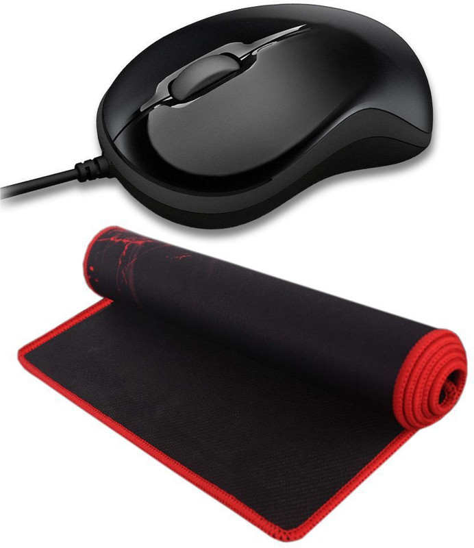 FineArts Premium Quality Washable and Durable Big Size Silk-Gliding Gaming Mouse Pad/Mat for Gamers 35 x 25 CM with Wired Optical Mouse Combo Set(Multicolor)