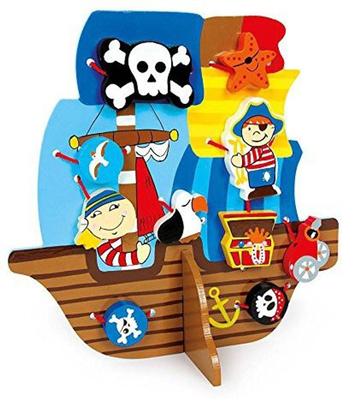 small foot baby New Wooden Threading Pirate Ship With Laces And Chunky Beads Shapes Toy 5808(Multicolor)