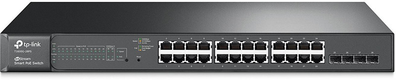 TP-link JetStream 24-Port Gigabit Smart PoE+ Switch with 4 SFP Slots T1600G-28PS(TL-SG2424P)(Black)