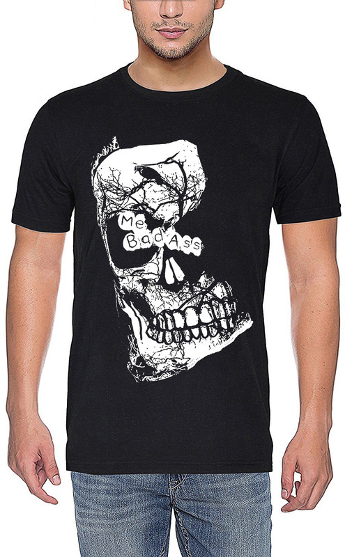 mebadass Printed Men Round or Crew Black T-Shirt