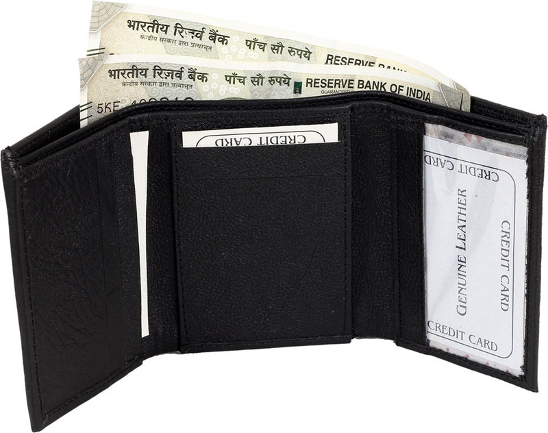 skkfashion Men Black Genuine Leather Wallet(7 Card Slots)