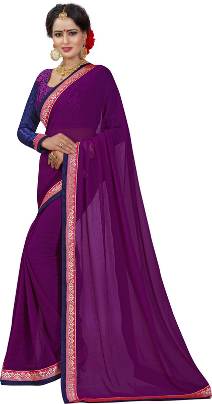 rasikaa Solid Bollywood Poly Georgette Saree(Purple)