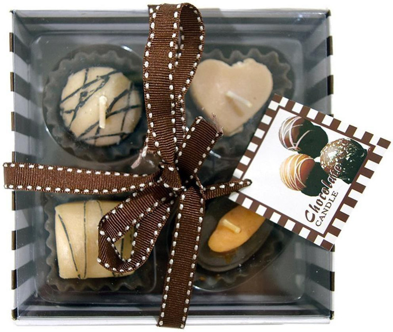 Purpledip Chocolate Scented Candles: Set of 4 Decorative Wax Diya/Deepak Shaped like Desinger Chocolates in a Gift box(4 g)