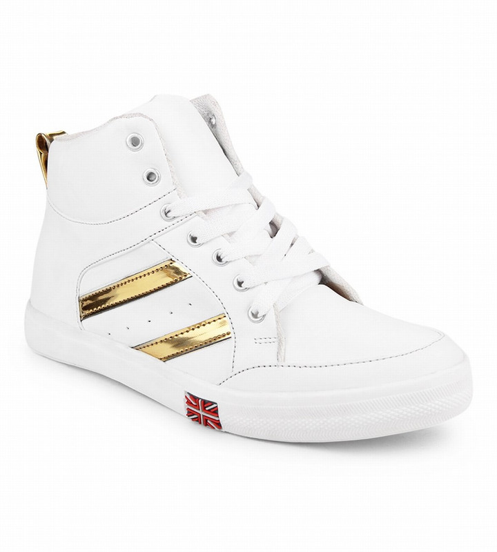 Bella Toes Women's White Synthetic Leather Ankle Length Shoes Sneakers For Women(White, Gold)