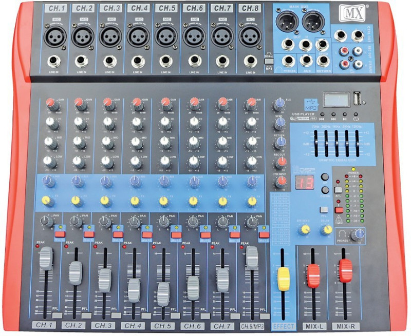 MX BX8 USB Live Audio Mixer with Built In USB and Bluetooth Powered Sound Mixer