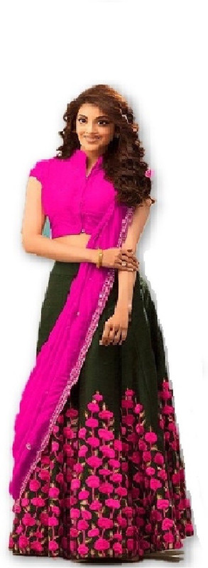 color bucket Embroidered Semi Stitched Lehenga, Choli and Dupatta Set(Pink, Black)