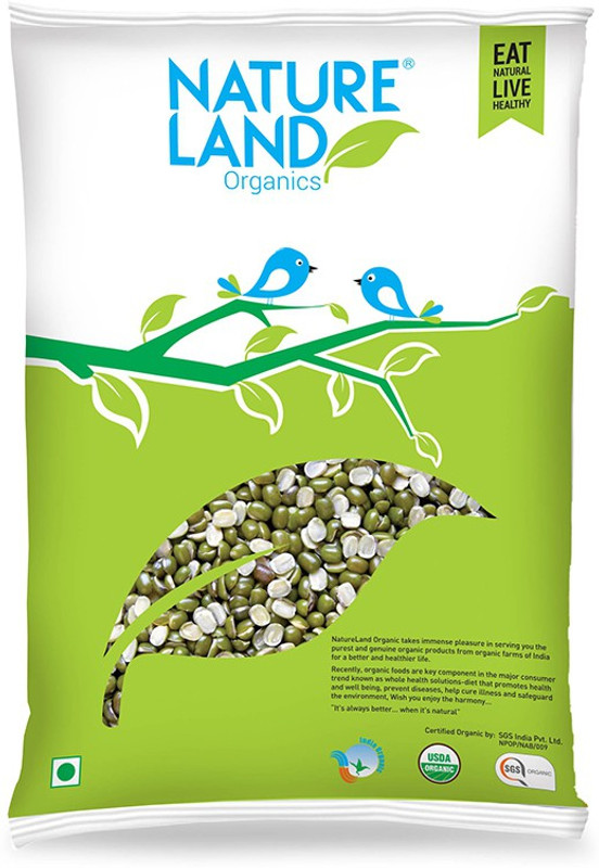 Natureland Organics Unpolished Green Moong Dal (Split)(1000 g)