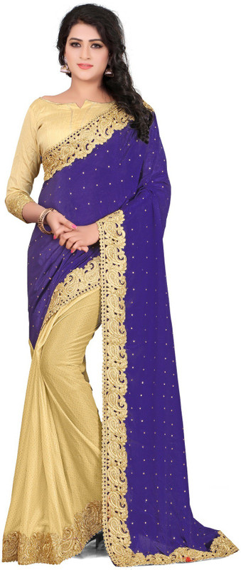 Pragati Fashion Hab Embellished Fashion Poly Georgette Saree(Purple)