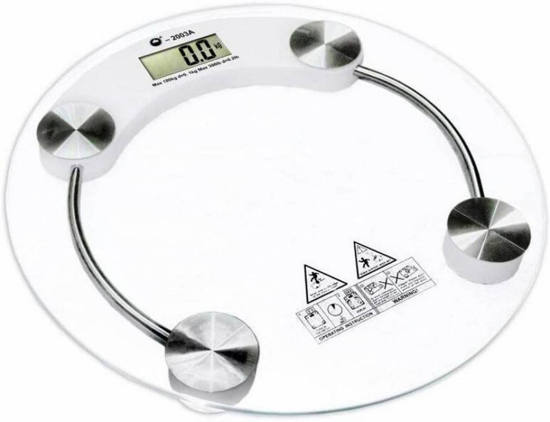 Granny Smith Personal Weight Machine 8mm Thick Round Transparent Glass (2003A14) Weighing Scale(White)
