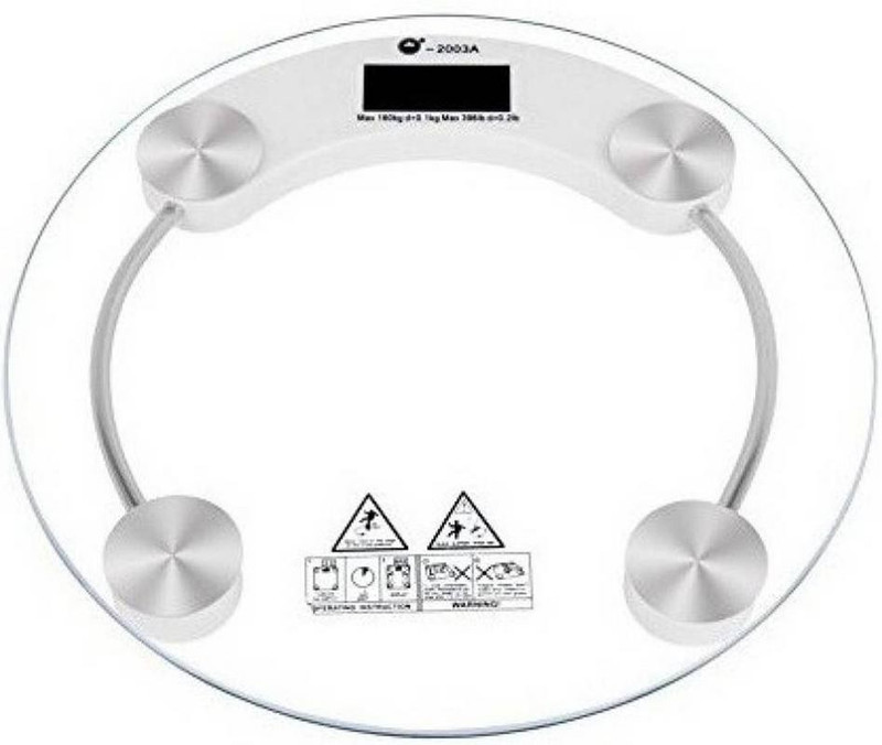 Granny Smith Personal Weight Machine 8mm Thick Round Transparent Glass (2003A8) Weighing Scale(White)
