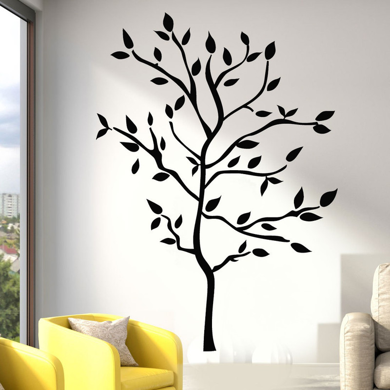 walkart Extra Large WallStickers (9695) black branch with sticky leaves  Sticker(Pack of 1)