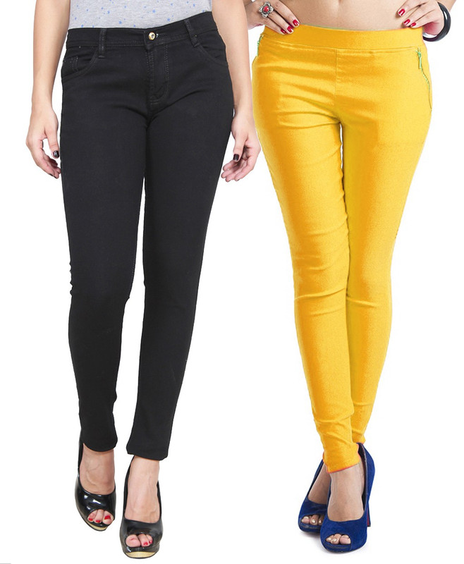 Ansh Fashion Wear Regular Women Black, Yellow Jeans(Pack of 2)