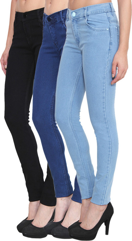 Pop Cherry Slim Women Light Blue, Blue, Black Jeans(Pack of 3)