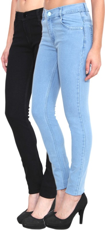 Pop Cherry Slim Women Light Blue, Black Jeans(Pack of 2)