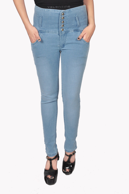 Nifty High Rise Five Buttons Slim Women Light Blue Jeans