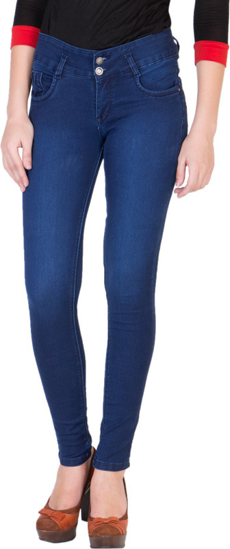 Purple Feather Skinny Women Dark Blue Jeans
