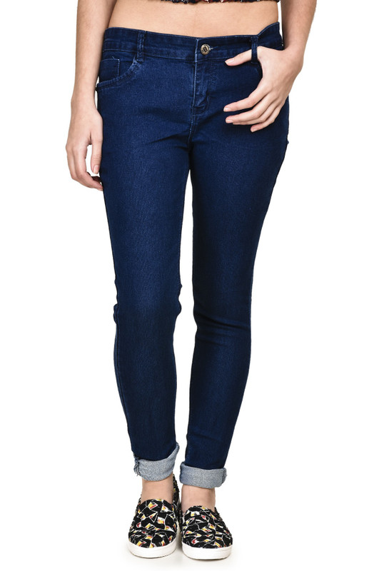 buttun Slim Women Dark Blue Jeans