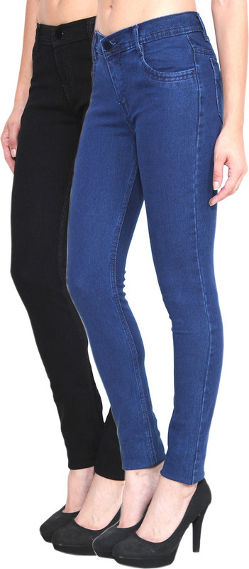 Pop Cherry Slim Women Blue, Black Jeans(Pack of 2)