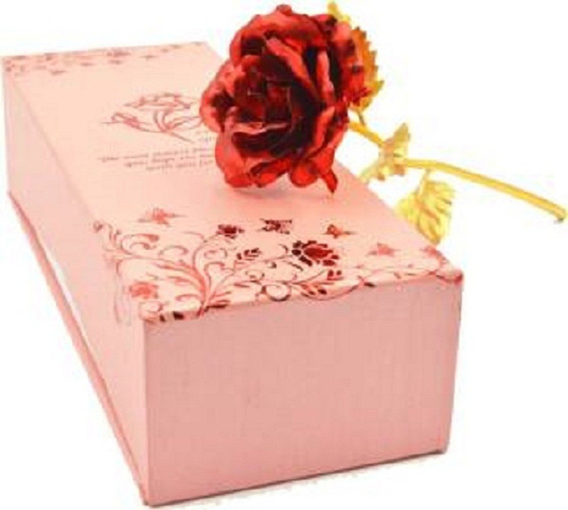 panipat creations 132-redrose Red, Gold Rose Artificial Flower(25 inch, Pack of 1)