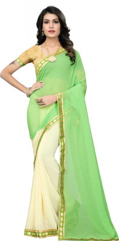mithila Self Design Bollywood Poly Georgette Saree(Light Green, Cream)