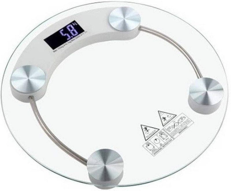 Granny Smith Personal Weight Machine 8mm Thick Round Transparent Glass (2003A6) Weighing Scale(White)