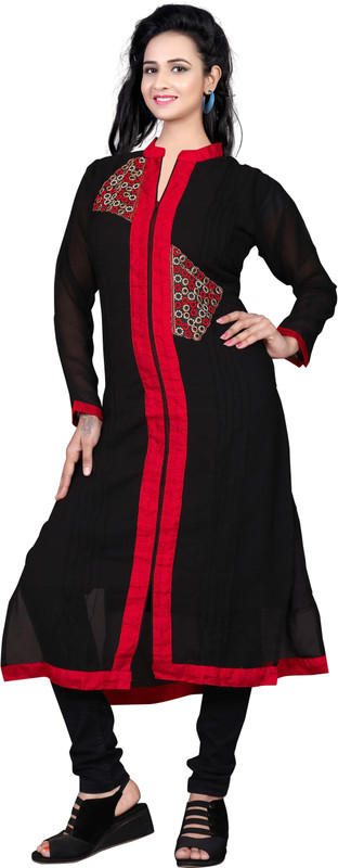 darsh fashion Casual Embroidered Women Kurti(Black)