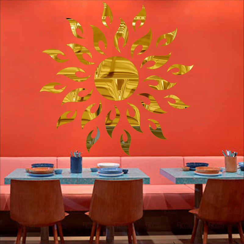BEST DECOR Extra Large Sun Flame Golden (Pack of 25)Acrylic Sticker, 3D Acrylic Sticker, 3D Mirror, 3D Acrylic Wall sticker, 3D Acrylic stickers for wall, 3D Acrylic Mirror stickers for living room, bedroom, kids room, 3D Acrylic mural for home & offices decorAcrylic Sticker, 3D Acrylic Sticker, 3D 