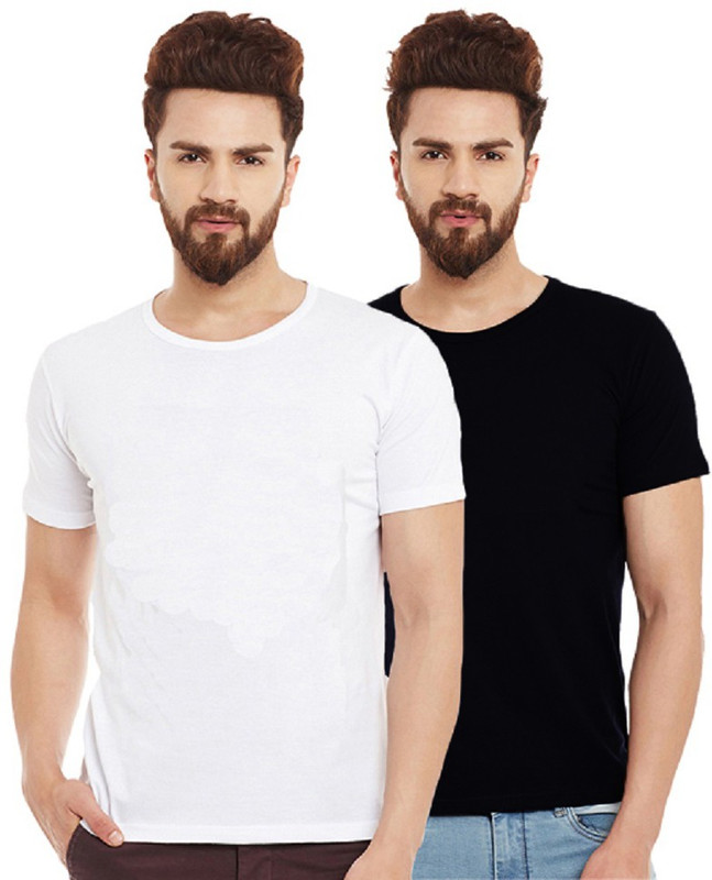 The Archer Solid Men Round or Crew White, Black T-Shirt(Pack of 2)