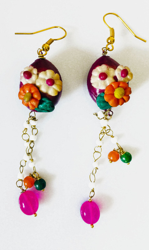 rewazcreations Purple office wear polymer clay earring Ceramic Jhumki Earring