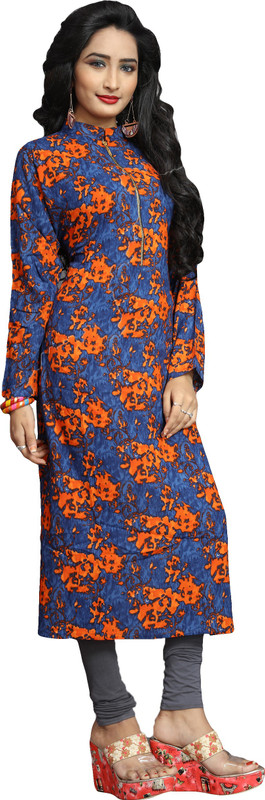 justkartit Casual Printed Women Kurti(Blue, Orange)