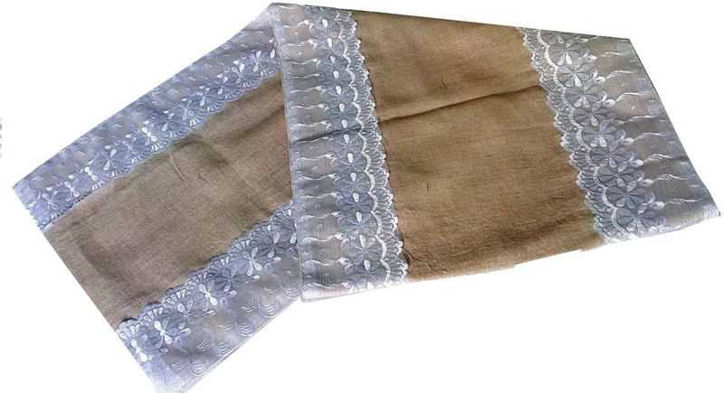 jewelkraft designs Beige, White 170 Table Runner(Cotton)