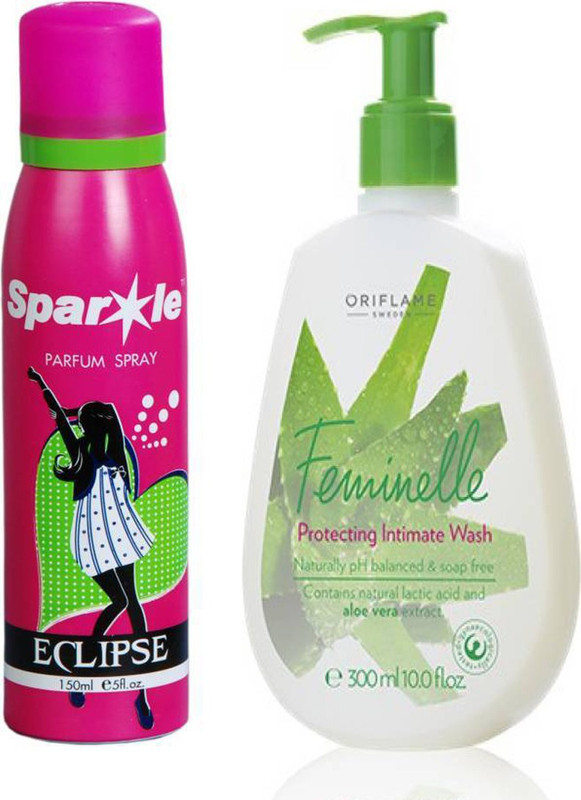 Oriflame Sweden Feminelle Protecting Intimate Wash 300ml (31326) With one sparkle perfume spray 150 ml(Set of 2)