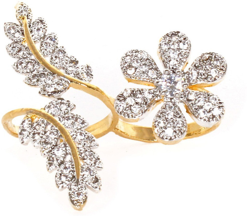 jewellery for women Jewellery For Women White American Diamond Gold Plated Adjustable Double Finger Ring For Girls And Women's (Free Size) Alloy Diamond Yellow Gold Plated Ring