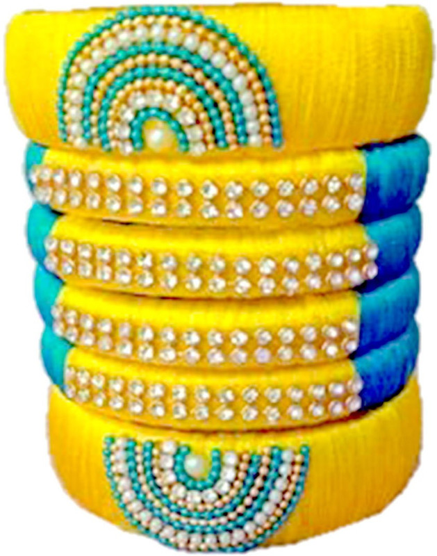 blue jays hub Fabric, Silk Dori Beads Gold-plated Bangle Set(Pack of 6)
