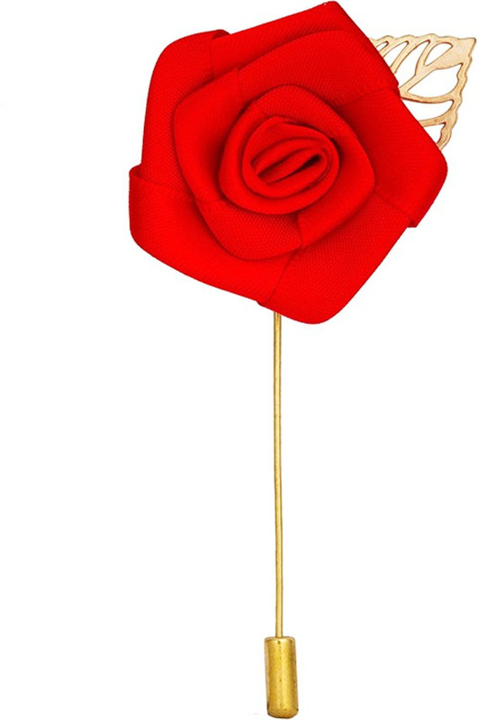 style along Big Red Rose With Gold Leaf Lapel Pin Men Brooch Boutonniere Tuxedo Pin Brooch(Red)