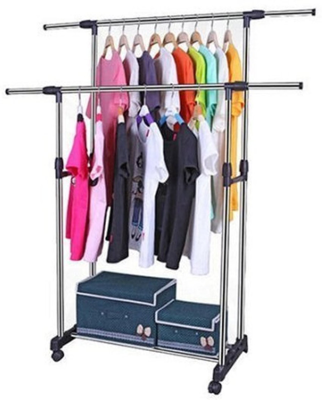Buy sajan Stainless Steel Premium Double Pole Adjustable And Portable Clothes Hanger Steel Floor Cloth Dryer Stand Silver Online at desertcartUAE