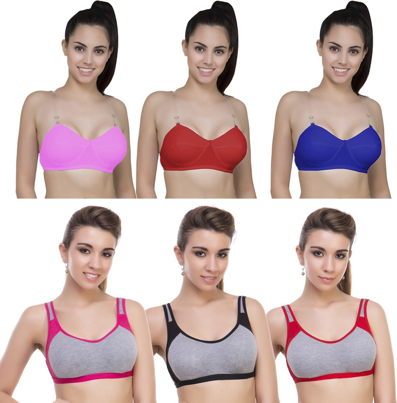 Xcare byXCA_978_40A Nylon Pack of 6 Solid-Printed Casual Women Full Coverage Non Padded Bra(Multicolor)
