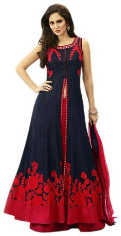 zinariya fab Embroidered Semi Stitched Lehenga & Kurta(Red, Blue)