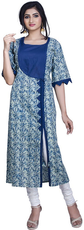 de global citizen Festive & Party Self Design Women Kurti(Blue)