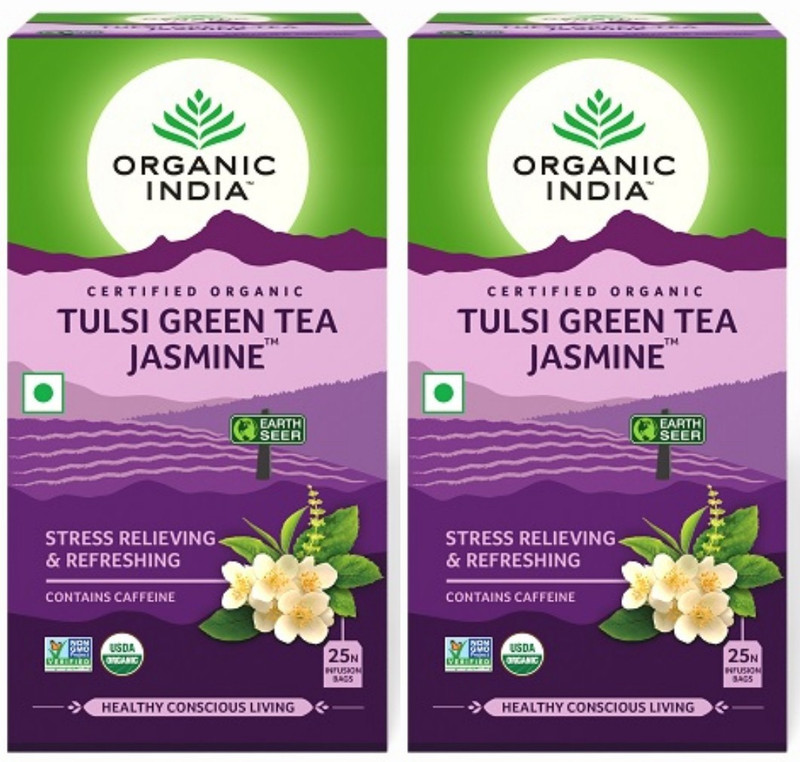 Organic India Jasmine 25 Tea Bag ( Pack of 2 ) Tulsi Jasmine Tea Bags Box(25 Bags)
