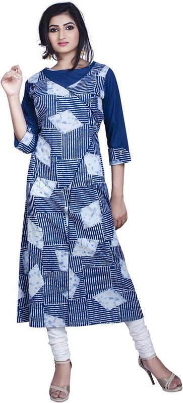 de global citizen Festive & Party Geometric Print Women Kurti(Blue)