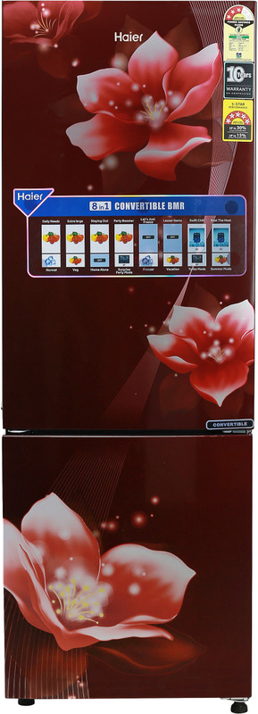 Haier 256 L Frost Free Double Door Bottom Mount 3 Star Convertible Refrigerator(Red Magnolia/Red Flower, HEB-25TRF)