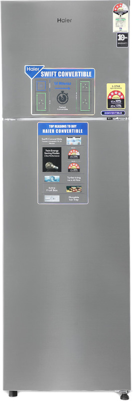 Haier 278 l Frost Free Double Door 3 Star Convertible Refrigerator(Shiny Steel, HEF-27TSS) Haier 278 l Frost Free Double Door 3 Star Convertible Refrigerator(Shiny Steel, HEF-27TSS)
