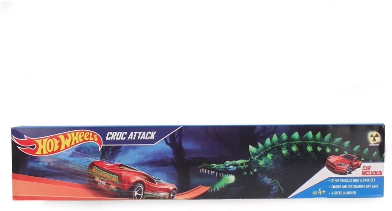 HOT WHEELS Croc Attack trackset includes 1 Die-Cast Car(Multicolor)
