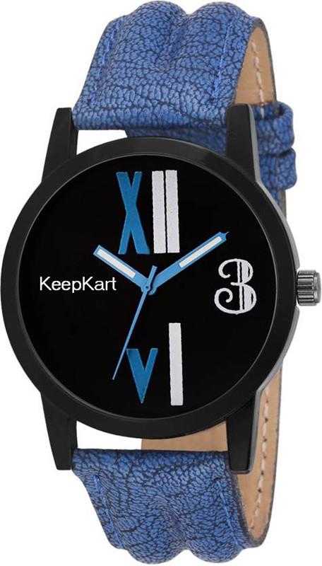 keepkart New Stylisg Blue Leather Strap Black Matt Dial For Couple And Boys And Girls Analog Watch  - For Men & Women
